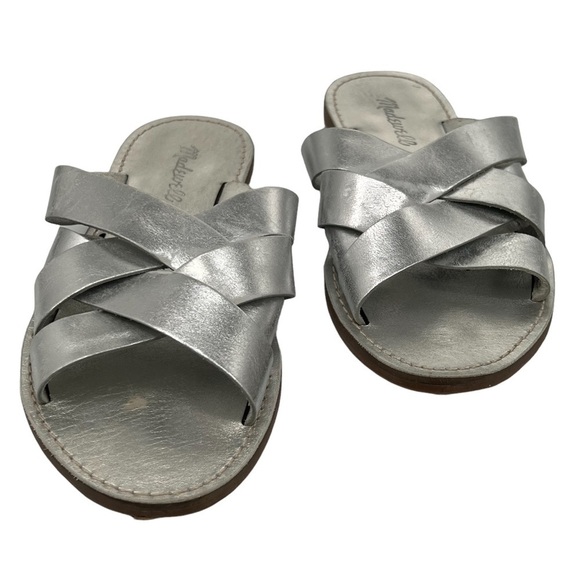 Madewell Boardwalk Silver Metallic Woven Slide Sandals Size 8 1/2 Women's - Picture 1 of 8